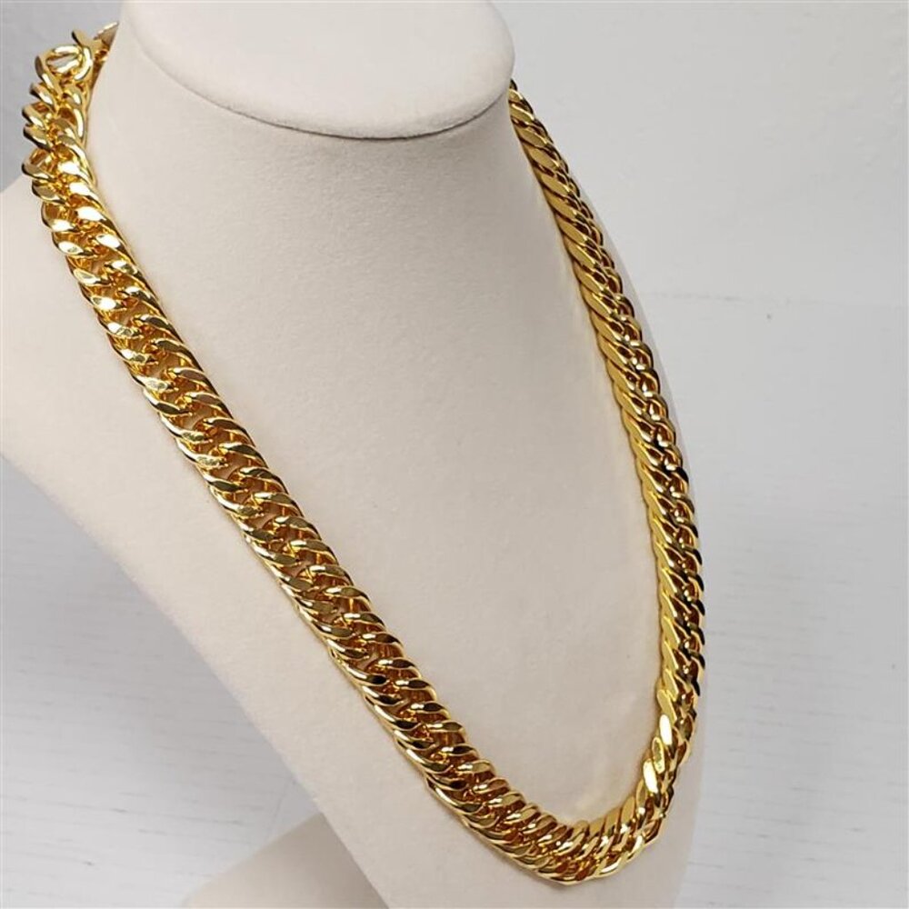 18k Gold Plated High Quality Cuban Style Wide Flat 12mm Necklace - Picture 5 of 6